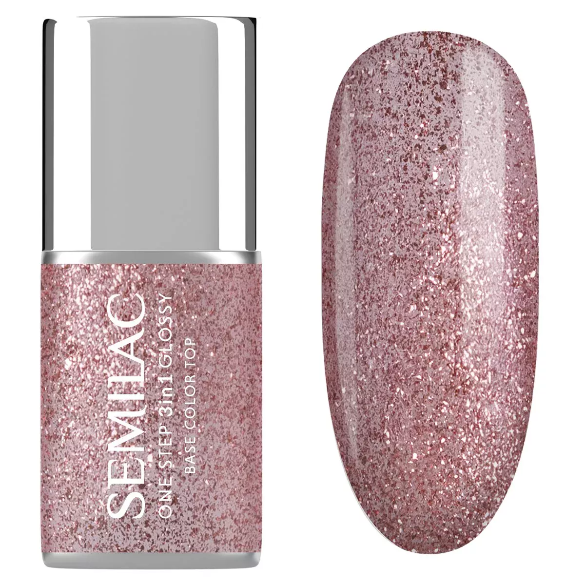 S250 Semilac Lakier hybrydowy One Step 3in1 Glossy Glitter Pink 7 ml