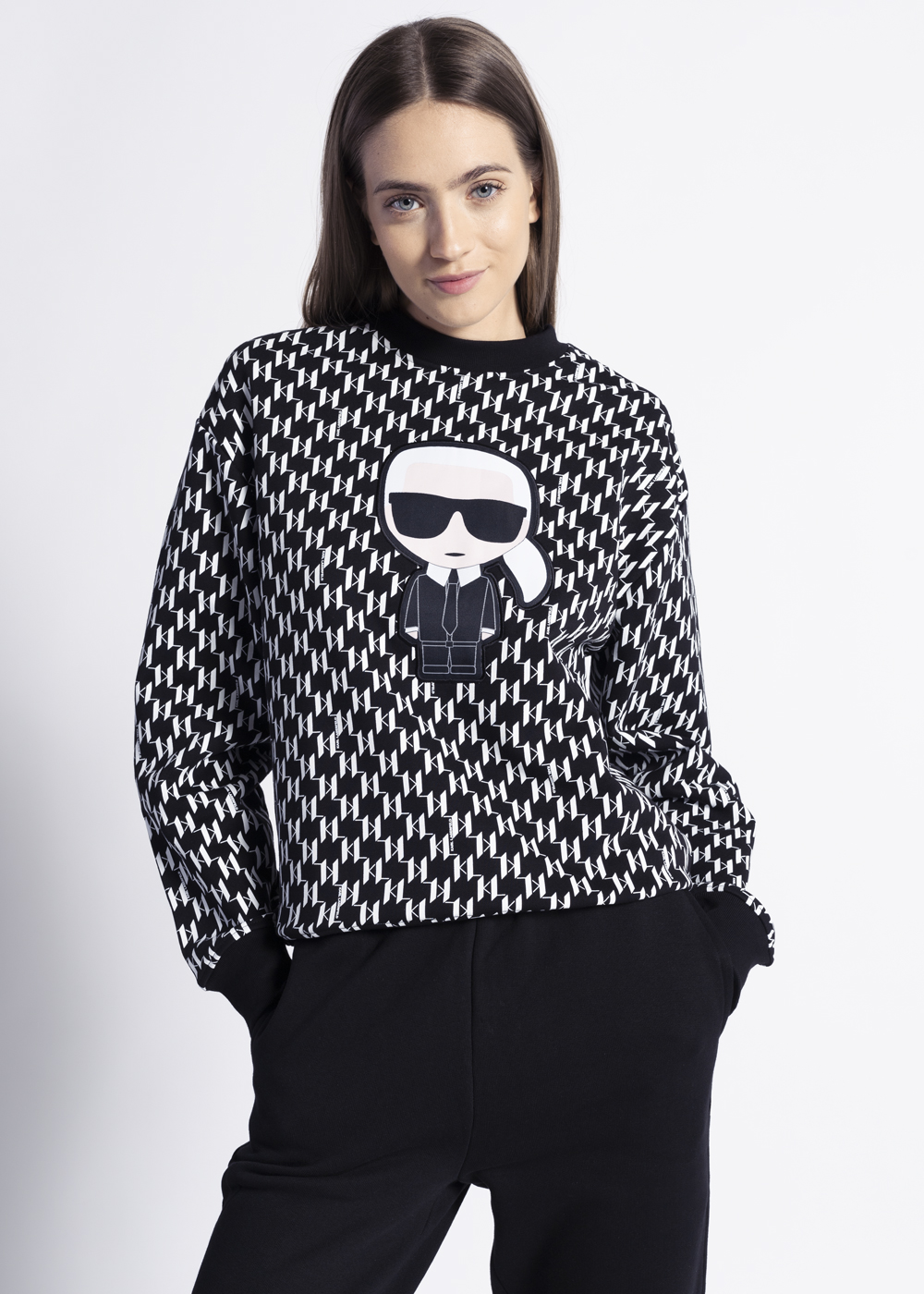 Bluza damska czarna Karl Lagerfeld Ikonik All Over Monogram