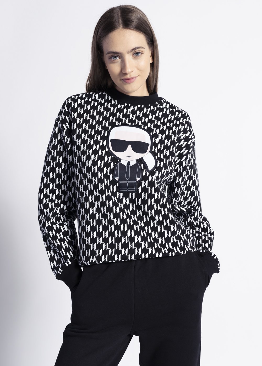 Bluza damska czarna Karl Lagerfeld Ikonik All Over Monogram