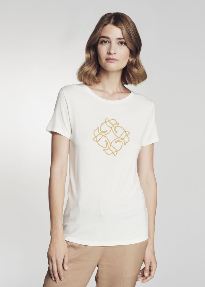Kremowy T-shirt damski z wilgą