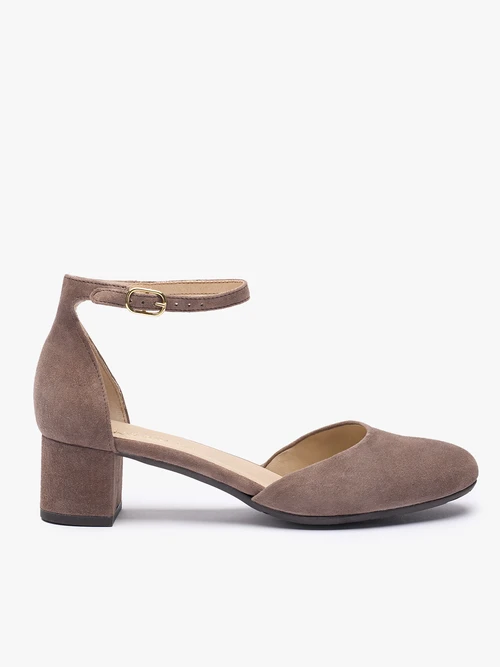 Szarobrązowe czółenka ze skóry welurowej