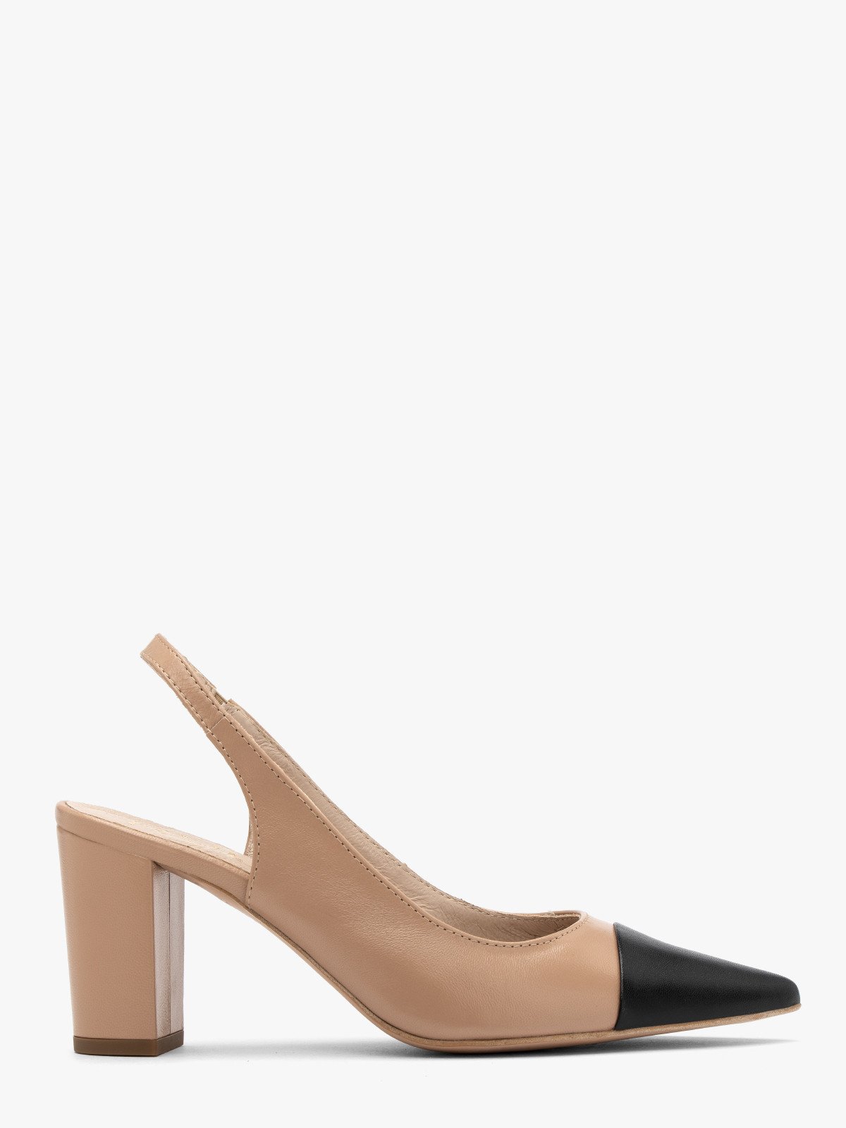 Beżowe czółenka z czarnym noskiem OFELIA