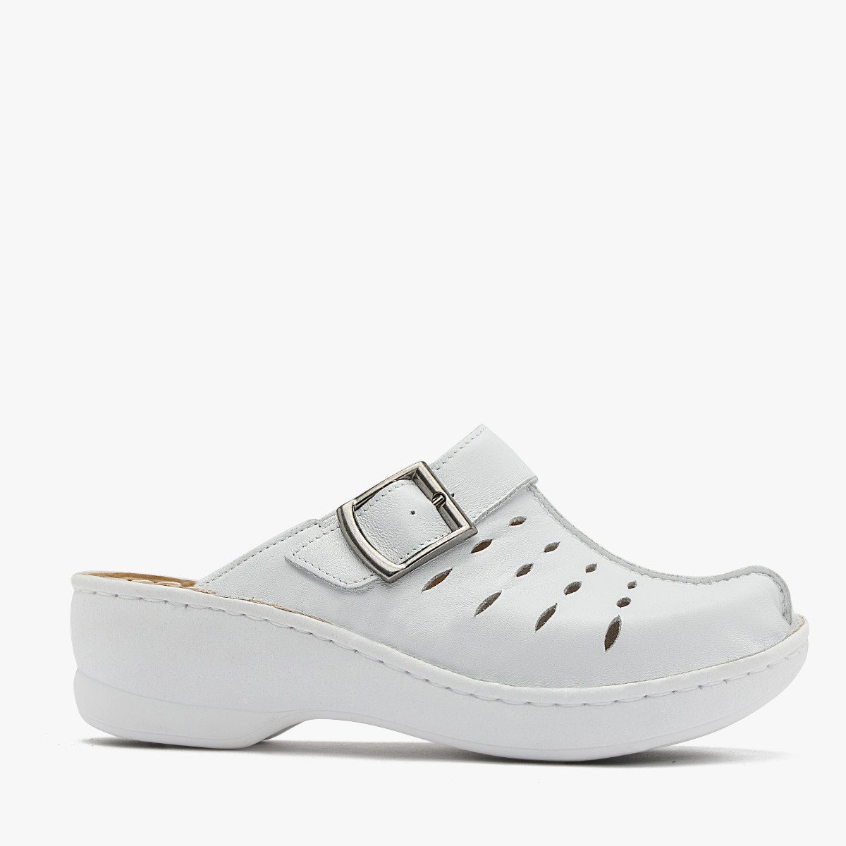 Białe klapki z perforowaną cholewką RAMONA