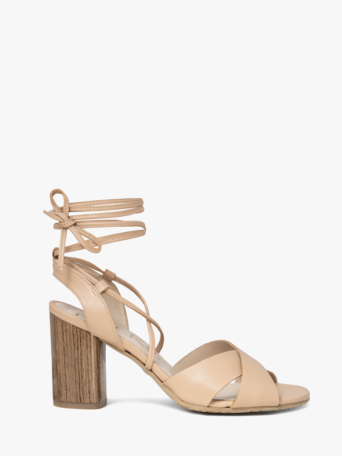 Beżowe sandały na słupku z wiązaniem wokół kostki DAGA