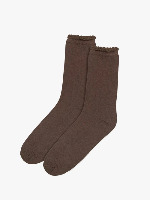 Brązowe skarpety bawełniane z falbanką