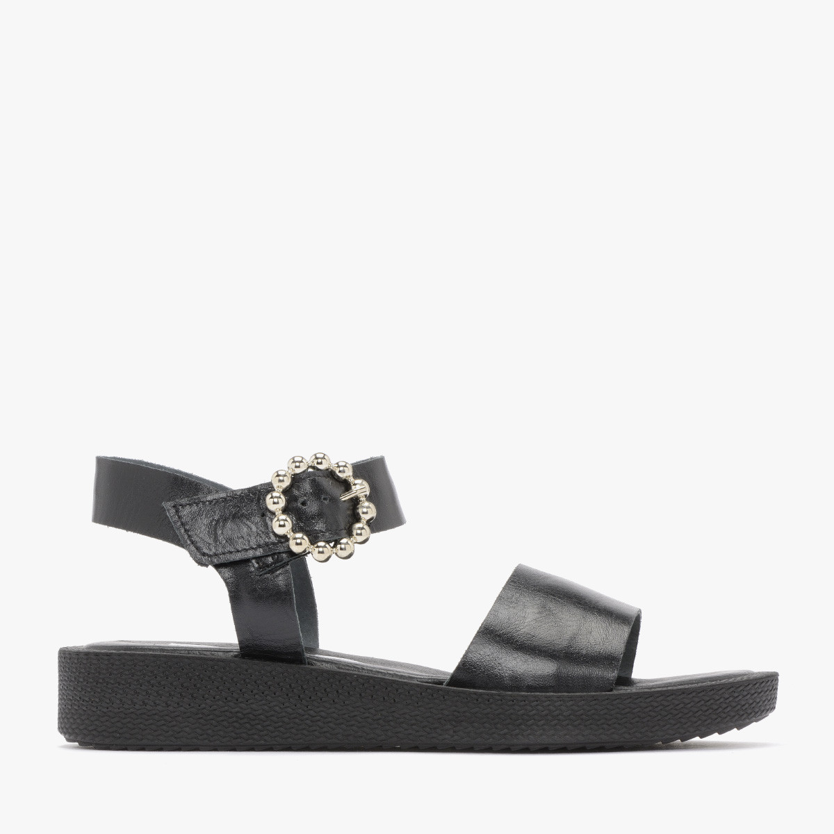 Czarne sandały z ozdobną klamrą SONIA