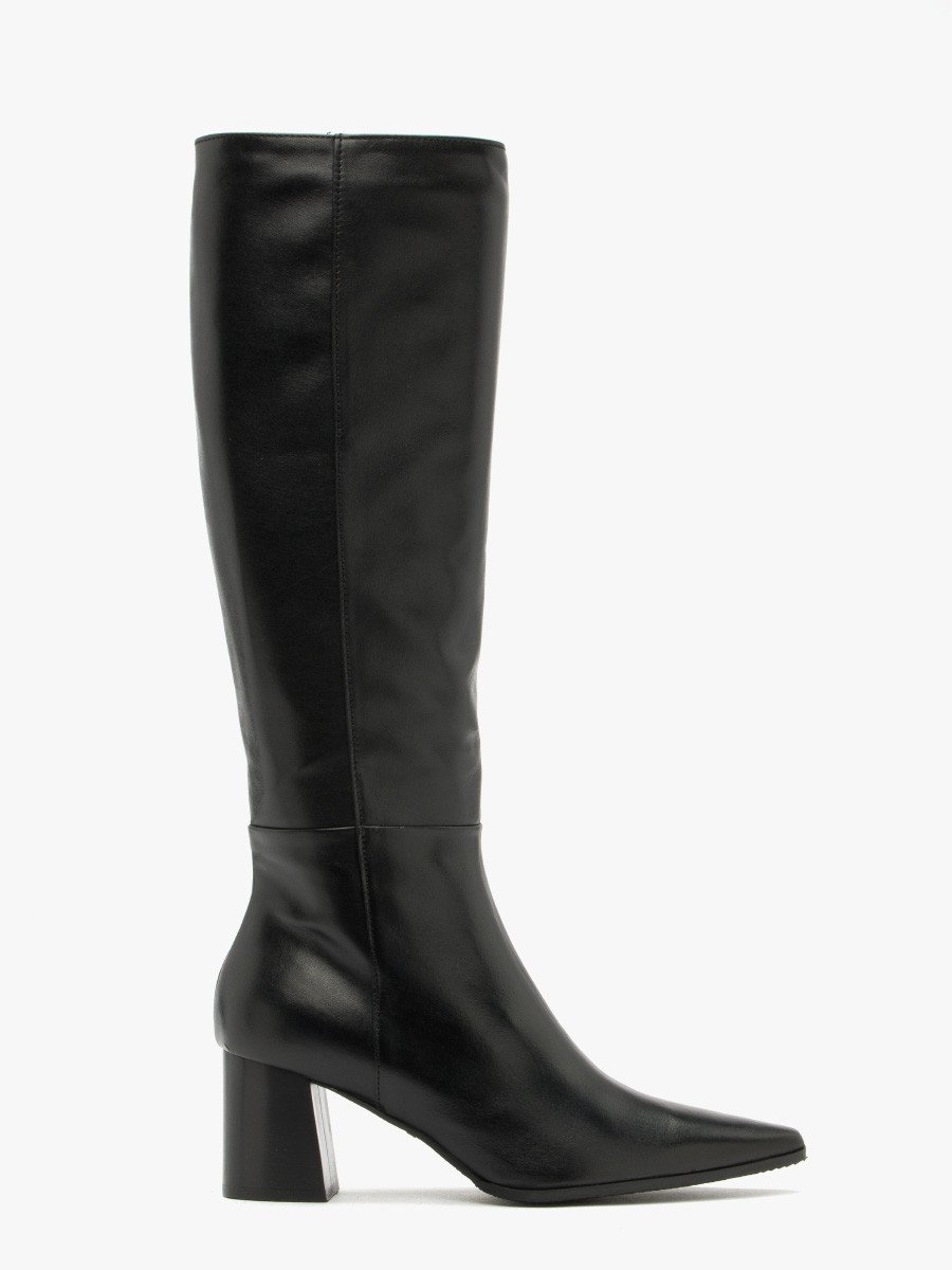 Czarne kozaki na lakierowanym obcasie JASMINE