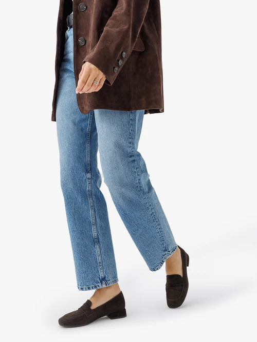 Ciemnobrązowe mokasyny welurowe