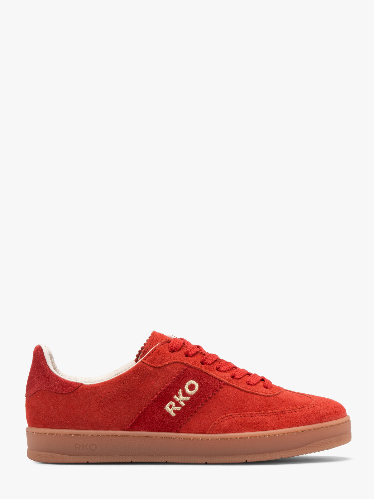 Czerwone, sportowe półbuty na beżowym spodzie NORA