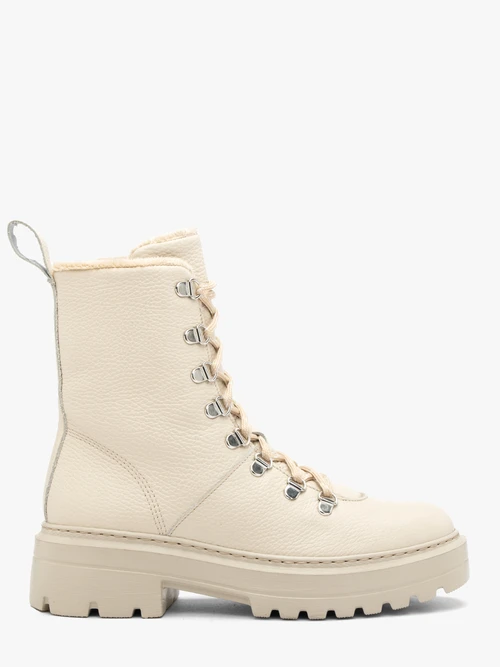 Beżowe skórzane śniegowce ze sznurowaniem