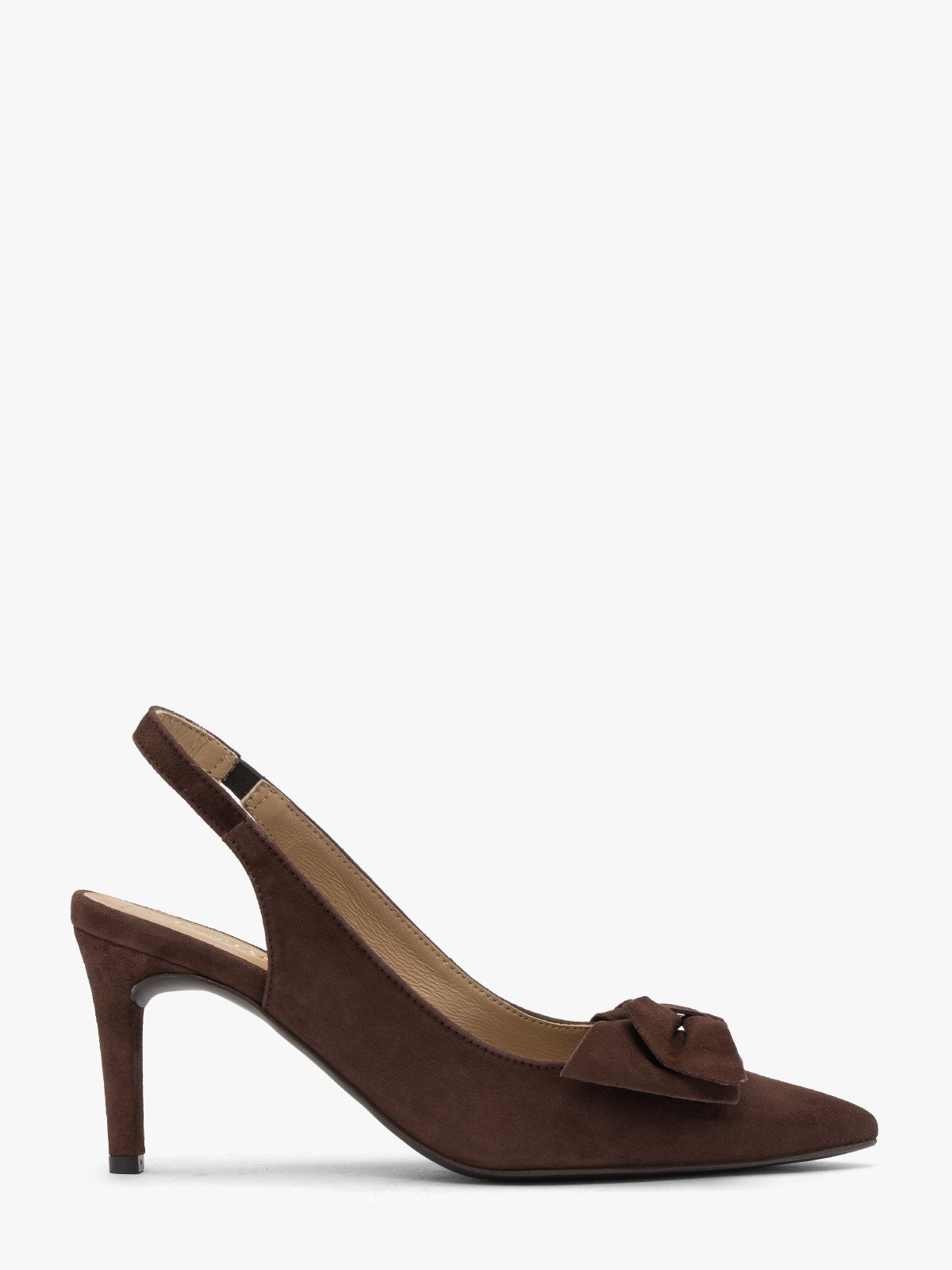 Welurowe czółenka typu slingback z kokardą OFELIA