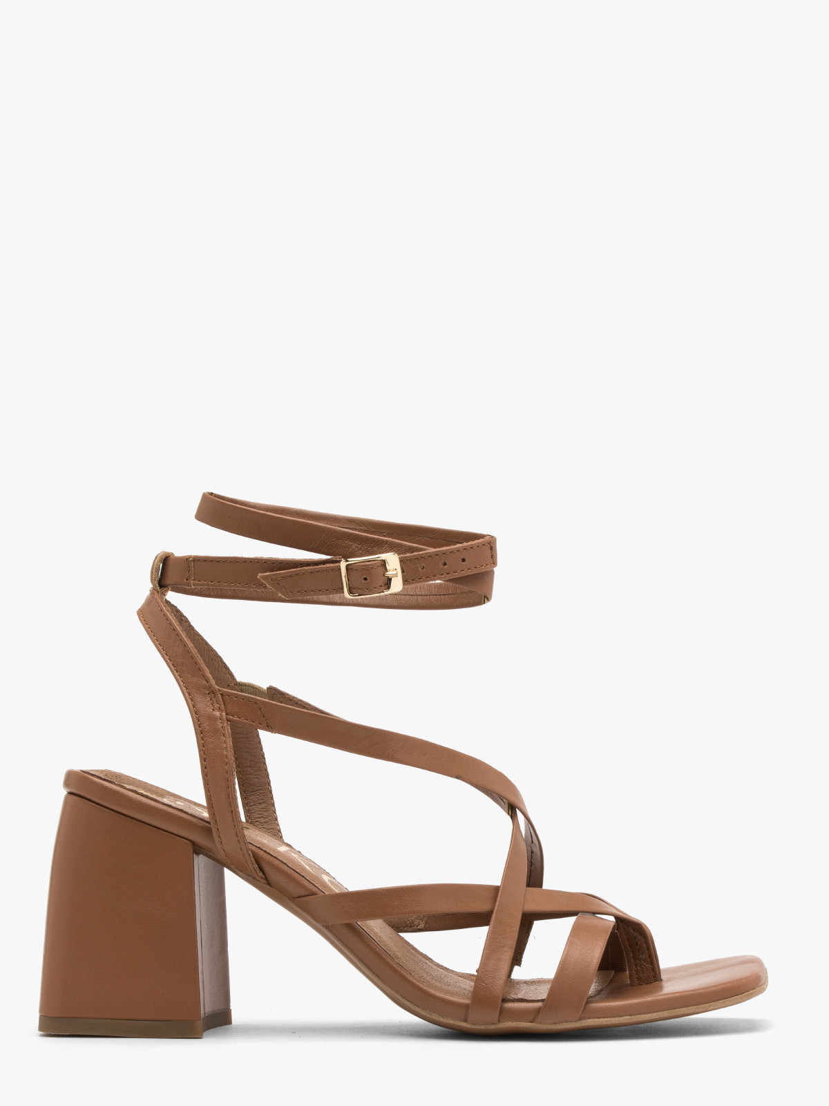 Jasnobrązowe sandały typu japonki na masywnym obcasie ANDIE