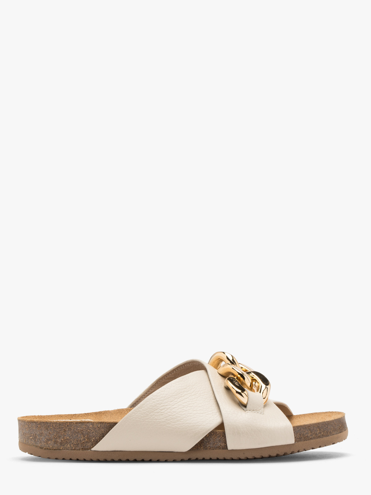 Kremowe klapki ze złotym łańcuchem GRACE