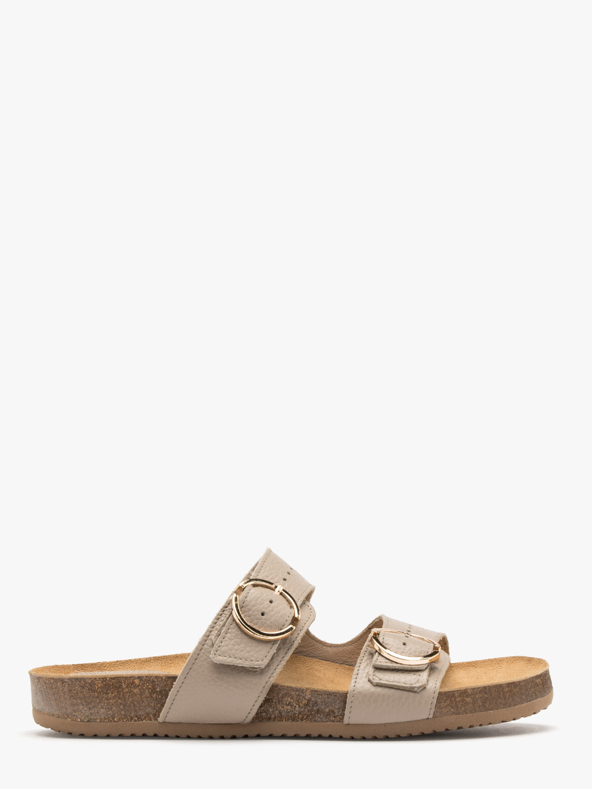 Beżowe klapki ze złotymi sprzączkami GRACE