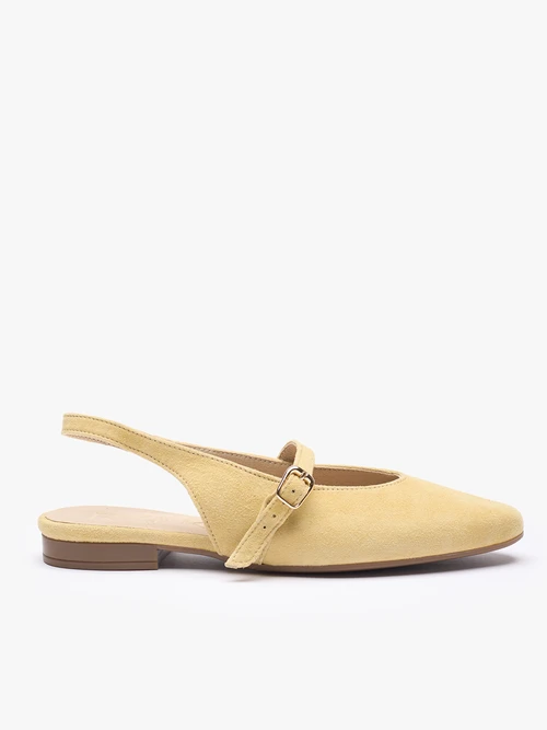 Jasnożółte czółenka slingback bez pięty ze skóry welurowej