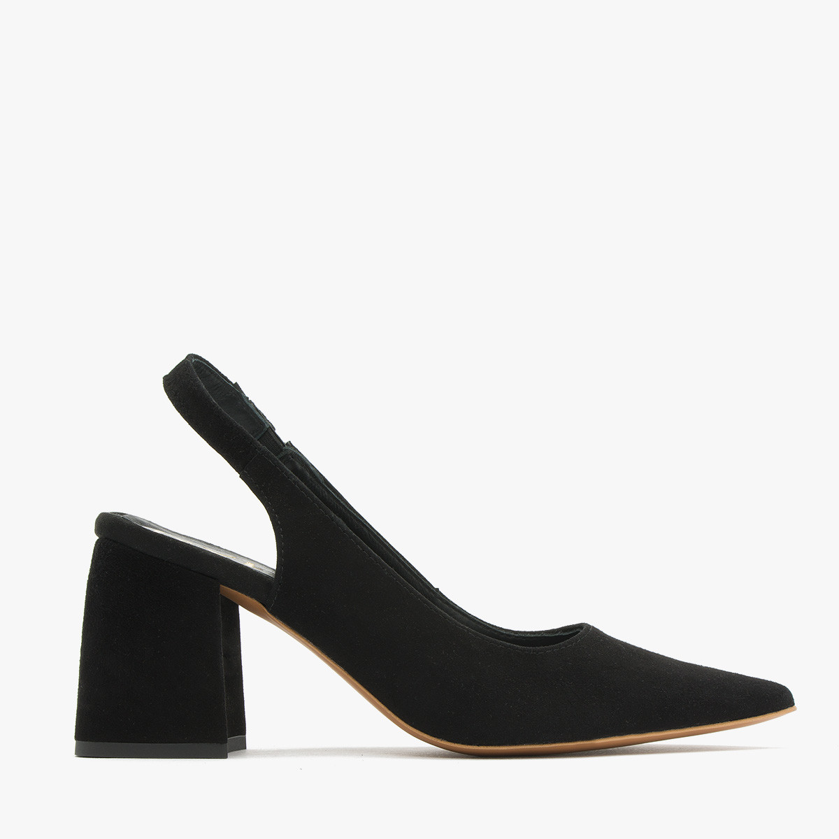 Czarne czółenka na słupku z odkrytą piętą OFELIA