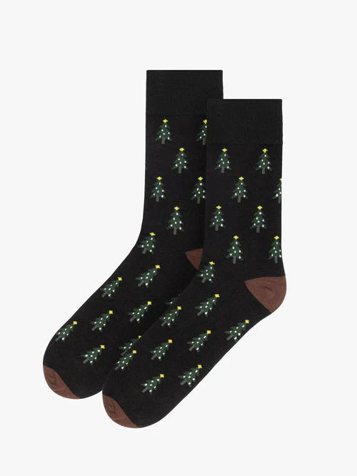 Czarne skarpetki świąteczne unisex w choinki