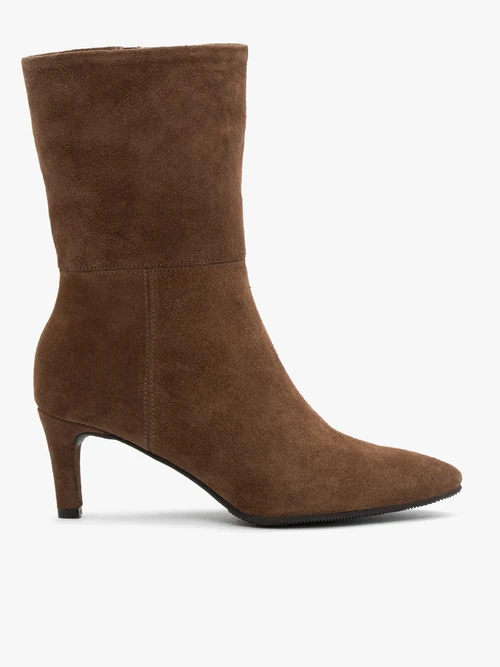 Brązowe wyższe botki ze skóry welurowej