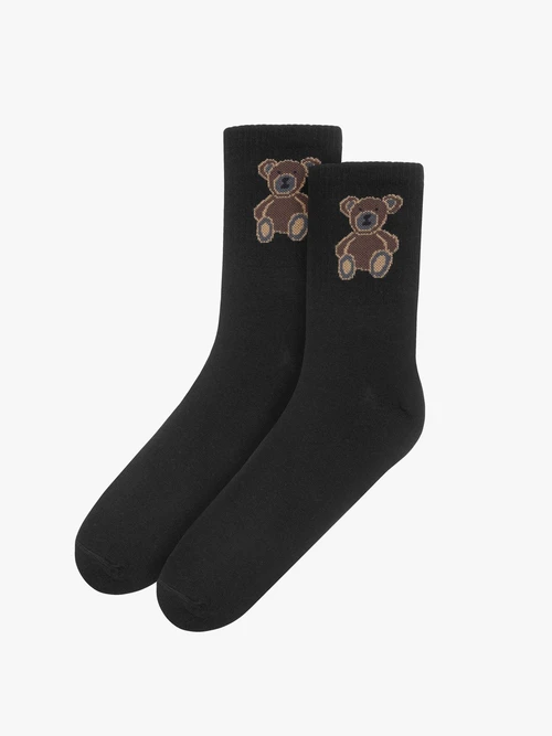 Czarne skarpety bawełniane damskie z ozdobnym printem