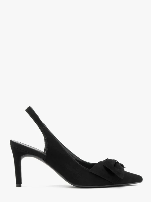 Welurowe czółenka typu slingback z kokardą