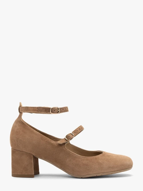 Jasnobrązowe czółenka z dwoma paskami