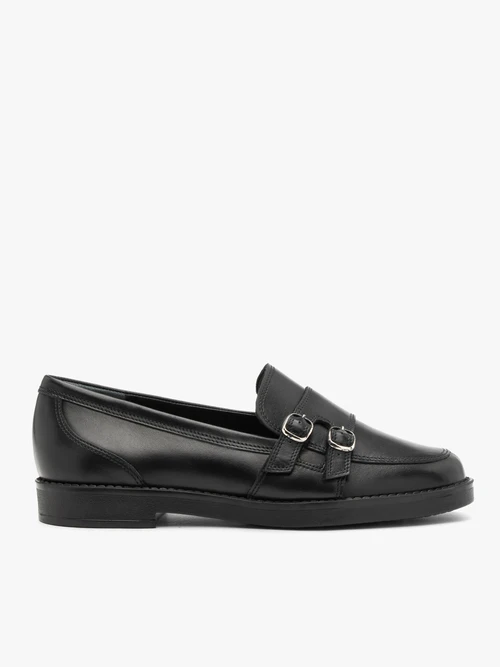 Czarne mokasyny z dwoma klamrami