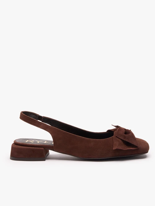 Brązowe czółenka bez pięty z kokardą