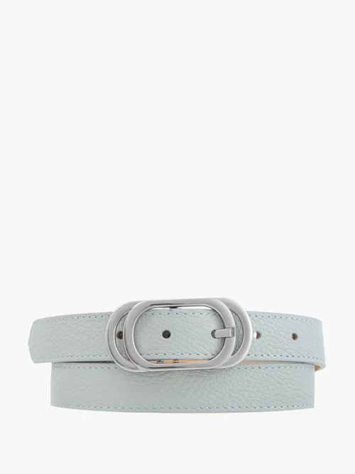 Błękitny pasek damski ze srebrną klamrą