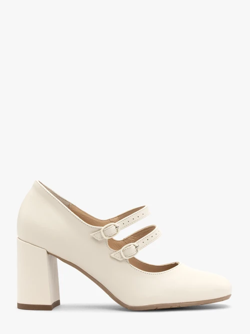 Kremowe czółenka damskie z dekoracyjnymi paskami