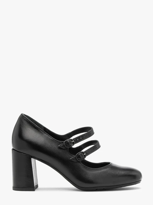 Czarne czółenka damskie z dekoracyjnymi paskami