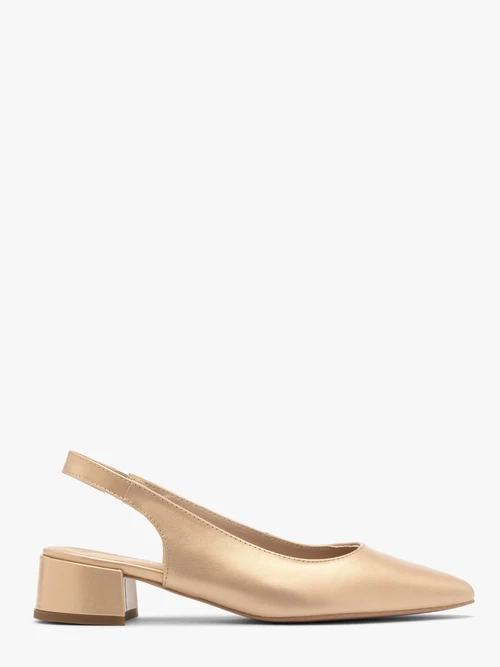 Złote czółenka damskie z otwartą piętą typu slingback