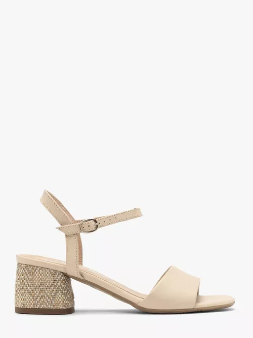 Beżowe sandały na dekoracyjnie obleczonym obcasie