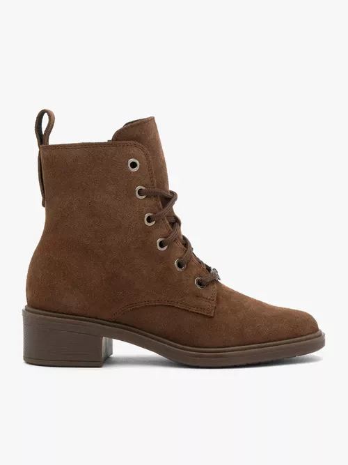 Brązowe trzewiki ze skóry welurowej