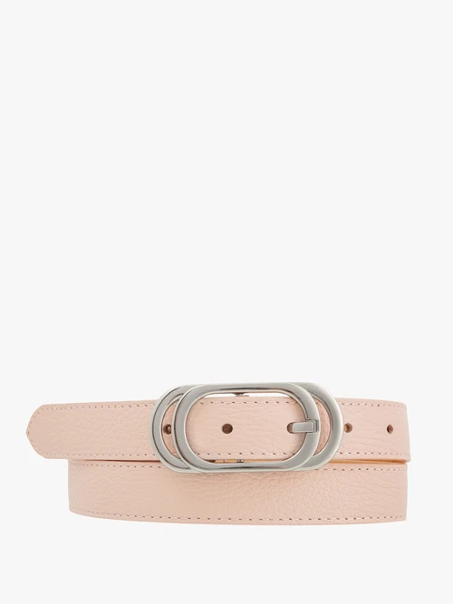 Jasnoróżowy pasek damski ze srebrną klamrą