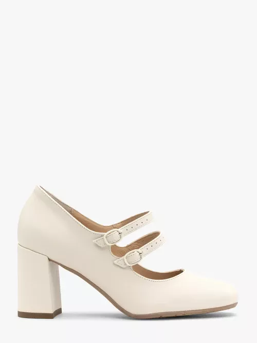 Kremowe czółenka damskie z dekoracyjnymi paskami