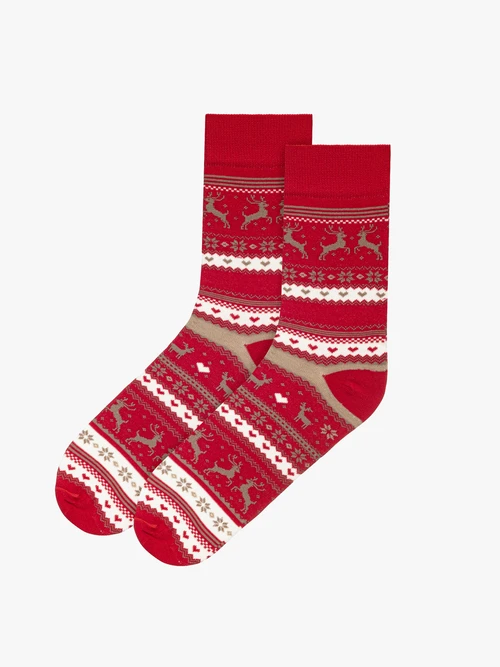 Bordowe skarpety damskie z ozdobnym printem