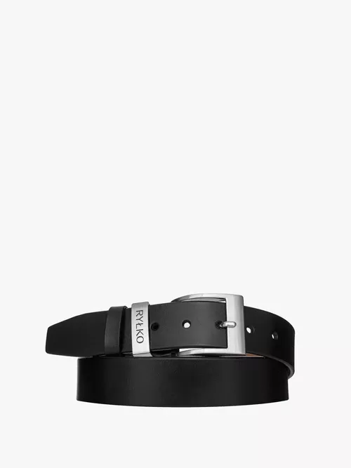Czarny pasek męski z logotypem na klamrze