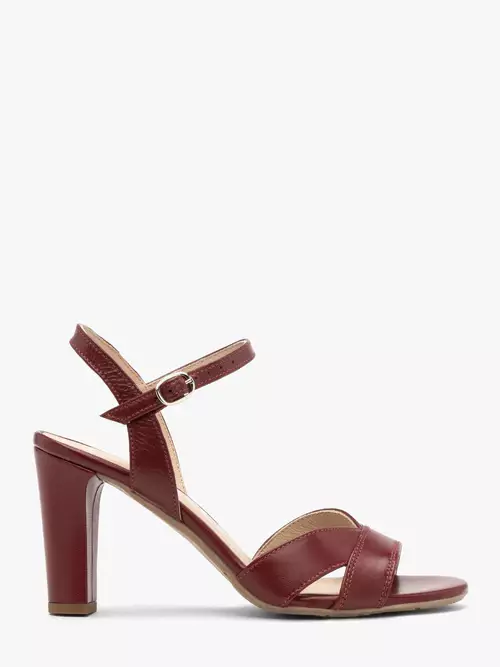 Bordowe sandały damskie na grubej szpilce