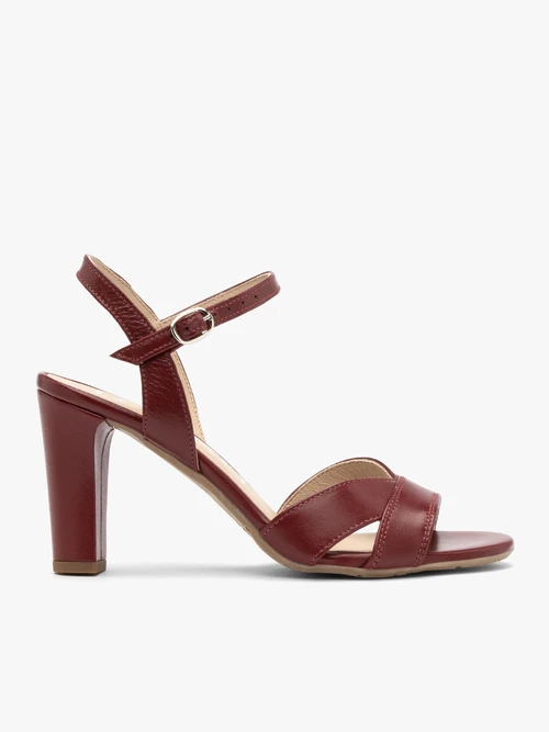 Bordowe sandały damskie na grubej szpilce