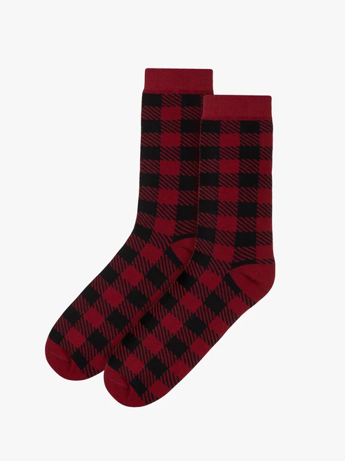 Bordowo-czarne skarpetki świąteczne unisex w kratę