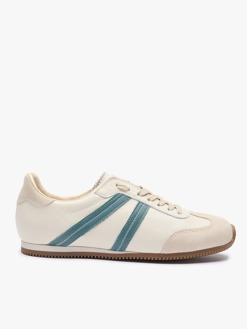 Kremowe półbuty sportowe z turkusowym paskiem