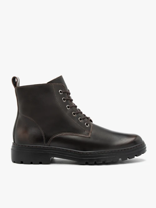 Brązowe trzewiki ze skóry licowej