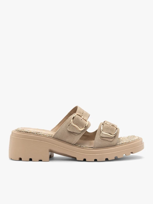 Piaskowe klapki damskie z platformą