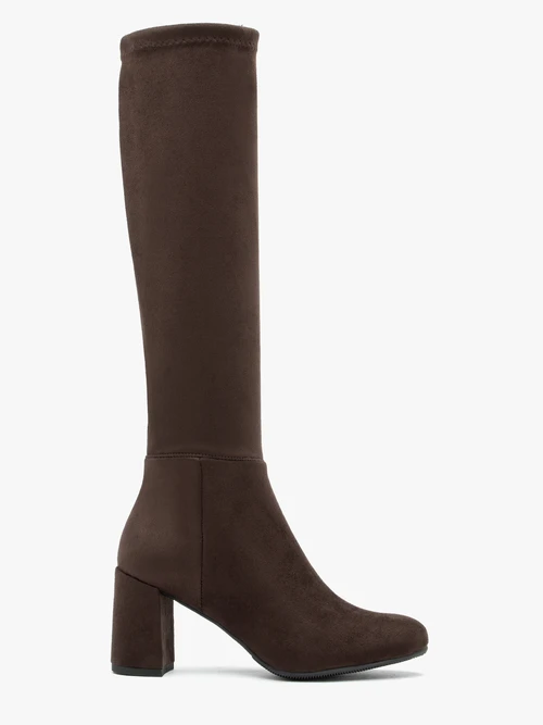 Ciemnobrązowe kozaki z wąską elastyczną cholewką