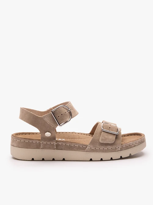 Ciemnobeżowe sandały na grubszym spodzie z dwoma paskami