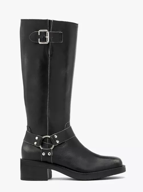 Czarne kozaki biker boots ze skóry licowej