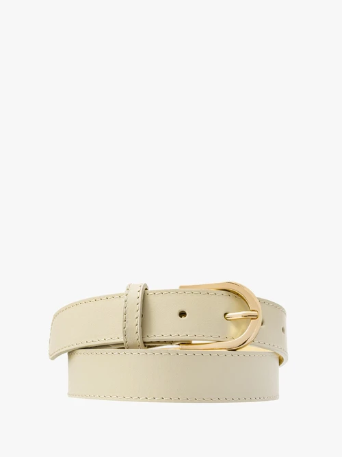 Kremowy pasek damski ze złotą klamrą
