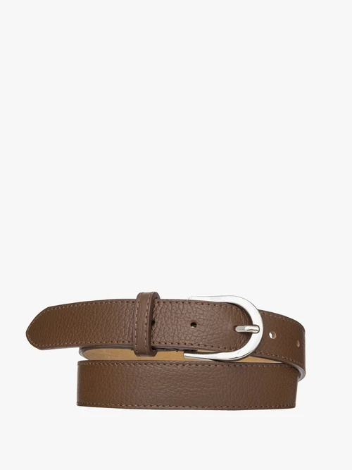 Brązowy pasek ze srebrną klamrą