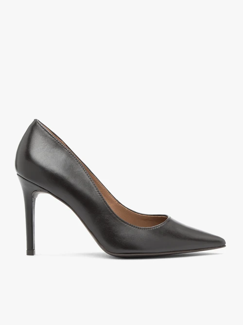 Ciemnobrązowe czółenka ze skóry licowej na obcasie