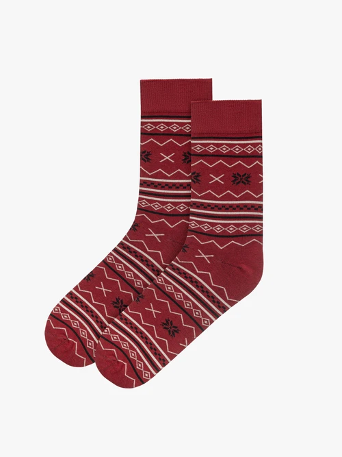 Bordowe bawełniane skarpety męskie w ozdobny print